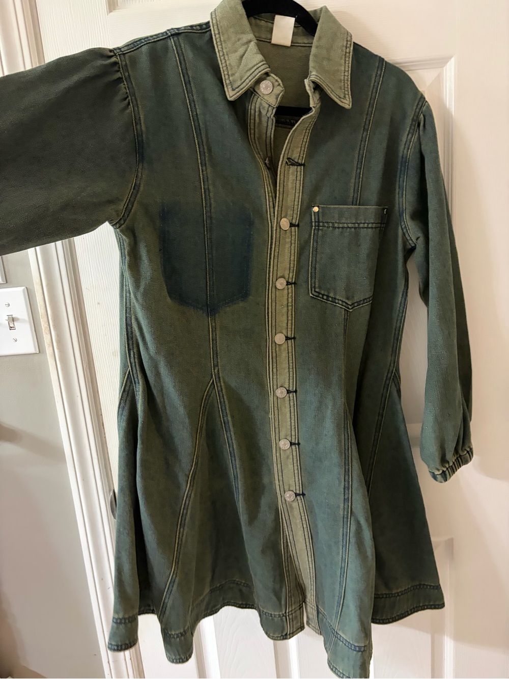 Women’s Green Washed Denim Dress- NWOT - Picture 2 of 6